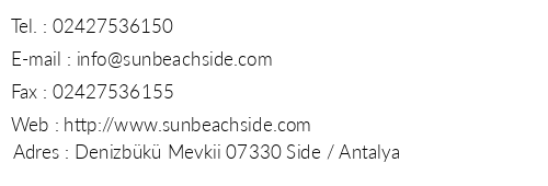 Sun Beach Side telefon numaralar, faks, e-mail, posta adresi ve iletiim bilgileri